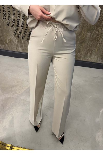 missswans İnovista Waist Drawstring Loose Trousers with Back Pocket Stone