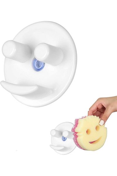 COOYA 1 Pack Smiley Sponge Holder, with Suction Cup Installation, Dishwasher Safe (Sponges Not Included)
