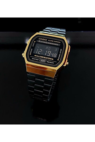 Casio Unisex Digital Watch with Stainless Steel Strap, Water Resistant, A-168WEGB-1B, 36mm, Black