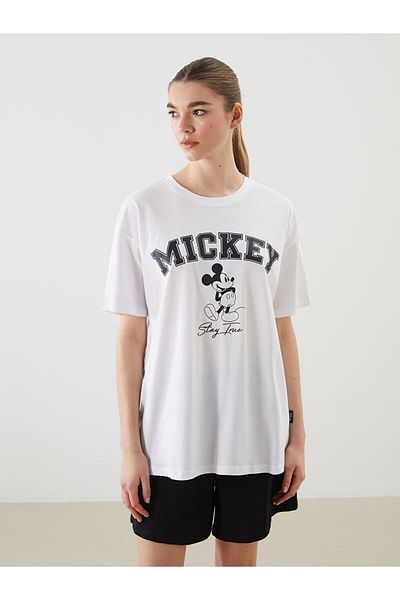 LC Waikiki Tricou XSIDE alb pentru femei cu imprimeu Mickey Mouse