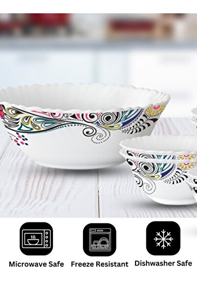 British Chef 7 Piece Opalware Blush Pudding Set | 1 Piece Serving & 6 Piece Veg Bowls Bc2010