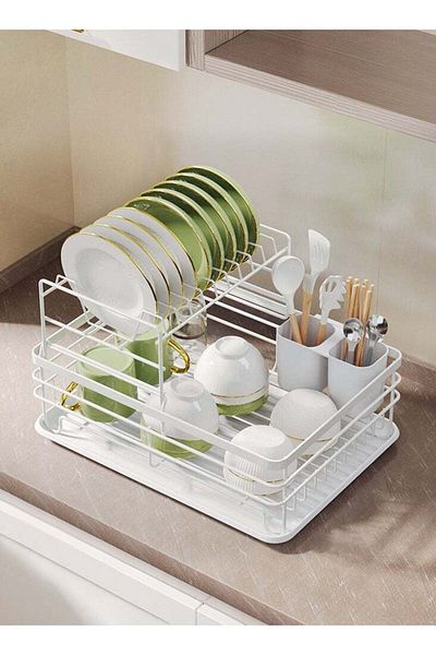 COOYA Dish Drying Stand Storage Rack, Sink Kitchen Towel Rack, Dishcloth Holder, 12.6x16.9x10.6inch