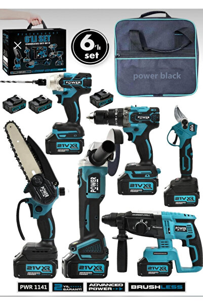 POWER BLACK 6 Lısı Bİr arada Bez çanta 6 lı set 6 MAKİNA 3 BATARYA 1 ŞARJ CİH...