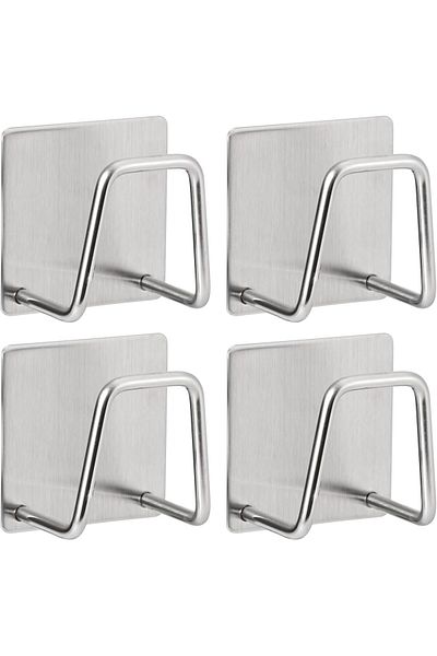 COOYA 4Pcs Adhesive Sponge Holder, 304 Stainless Steel, for Scratch Scrub Dishcloth, for Kitchen Sink