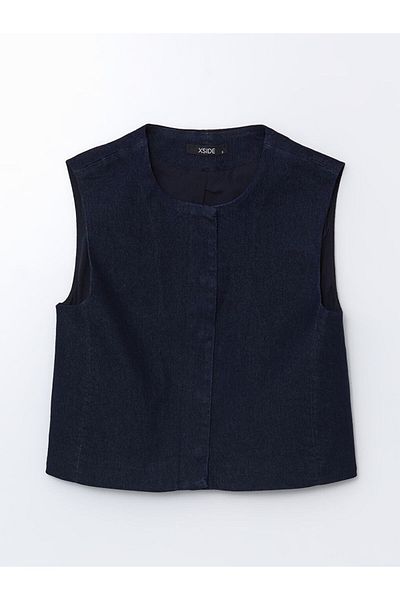 LC Waikiki Xside Navy Blue Crew Neck Women's Jean Blouse