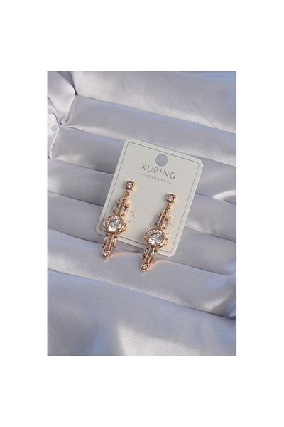 Skygo Xuping Rose Color Zircon Stone Geometric Dangle Earrings - Tj-Bkp9355