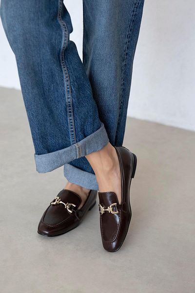STRASWANS Lena Women's Buckle Detail Wrinkled Leather Ballerinas Brown