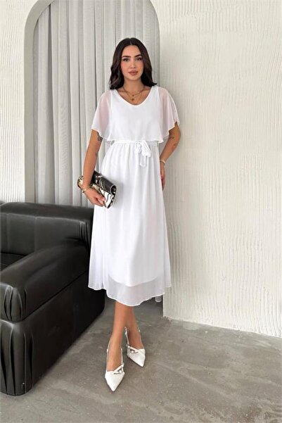 Dipmoda rochie de damă din șifon lungime midi cu curea DPK4116