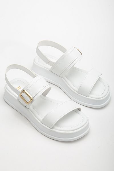 RİSSOLİ Rissoli Women's White Double-Strapped Buckle Detailed Daily Comfortable Sandals