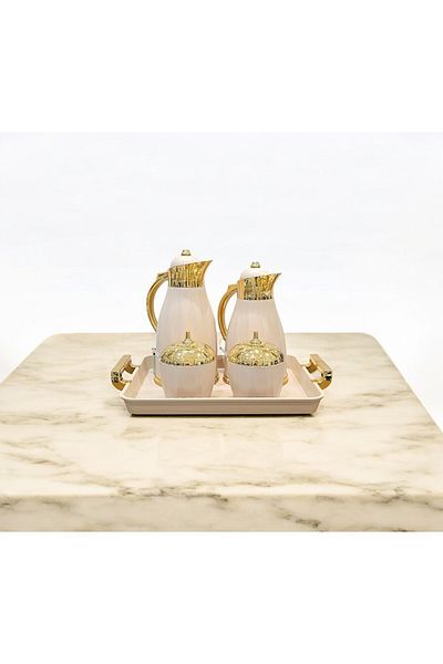TrentonGCC Elegant Off-White & Gold Thermos & Sugar Bowl Set (4-Piece)