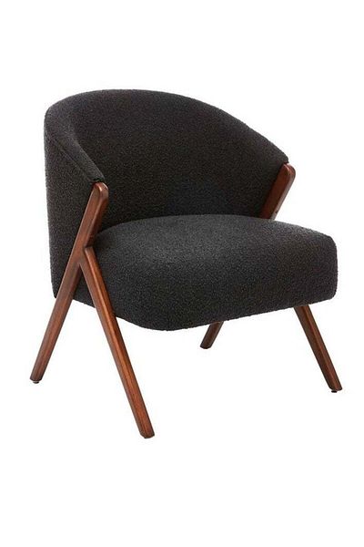soufa dibaj Chair|Bouclee And Dark Brown Wood Legs 60x70x60 cm - Black