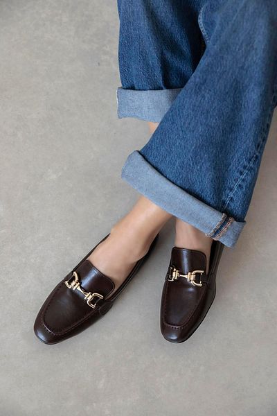 STRASWANS Lena Women's Buckle Detail Wrinkled Leather Ballerinas Brown