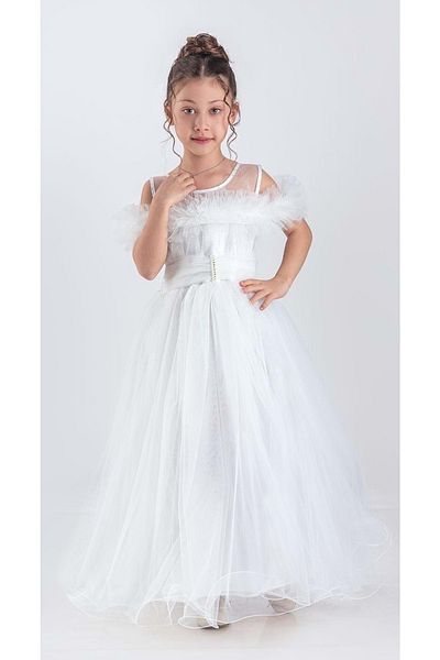 Mnk Baby&Kids Βραδινό φόρεμα σιφόν για κορίτσι - μακριά φούστα, ρόμπα M00723 ΛΕΥΚΟ