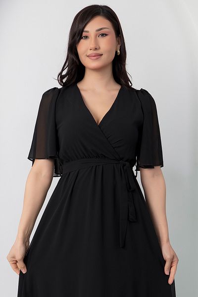 PULLIMM Fusta cu guler dublu cu centură Rochie din șifon piese 2025-4115