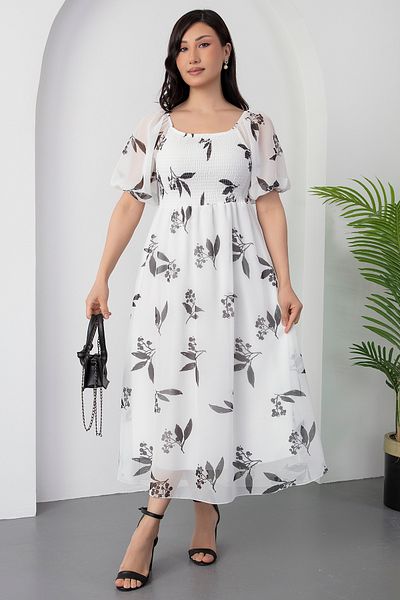 PULLIMM Rochie din satin cu mâneci pepene verde cu decolteu pătrat 2025-4119