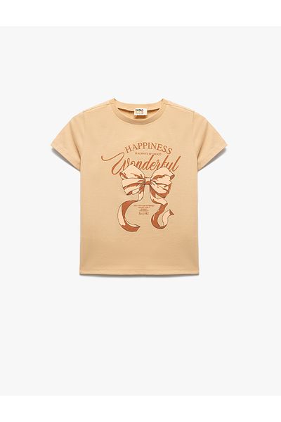 Koton Cotton Short Sleeve Crew Neck Bow Print T-Shirt