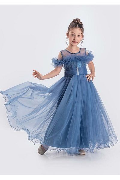 Mnk Baby&Kids Girls Chiffon Evening Long Skirt - M00723 Indigo