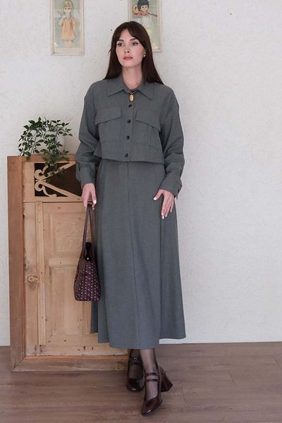 Ceylan Otantik Anthracite Polyviscose Pocket Jacket Skirt Set