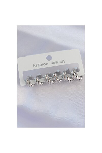 Skygo Brass Silver Color Minimal Serrated Earring Set - Tj-Bkp8991