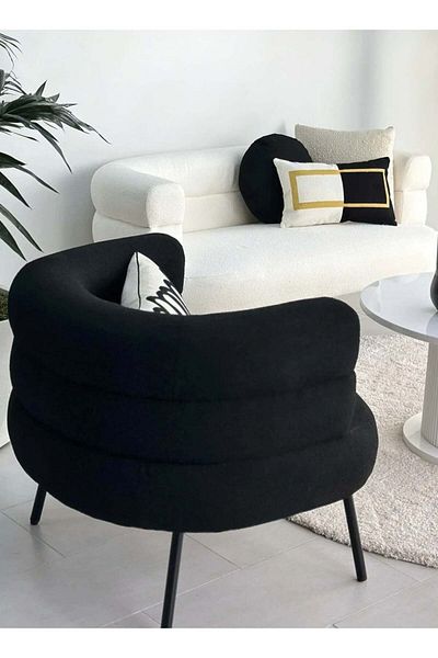 soufa dibaj Chair|Swedish Wood and Bouclee 60x70x55 cm - Black