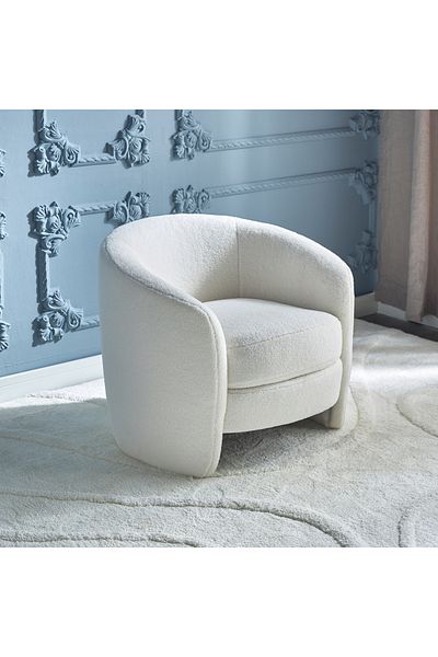 soufa dibaj Chair|Swedish Wood and Bouclee 84x79x69 cm - White