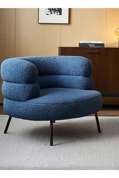 soufa dibaj Chair|Swedish Wood and Bouclee 60x70x55 cm - Blue