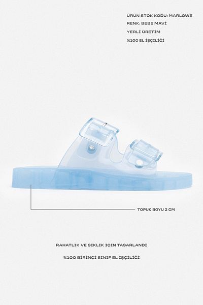 NİŞANTAŞI SHOES Papuci de damă Marlowe Transparent Baby Blue cu cataramă dublă cu talpă plată