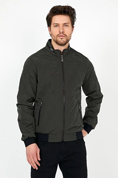 SİVAİST Men's Green Seasonal Knitwear Leather Coat - Zippered and Inner Pocket