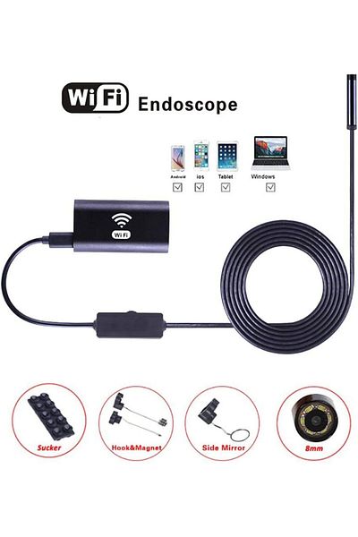 fulina WiFi Endoscope Detection Camera,Adjustable LED Lights,Waterproof 30fps,2 Meters of Cord,2MP 8mm