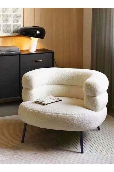 soufa dibaj Chair|Swedish Wood and Bouclee 60x70x55 cm - White