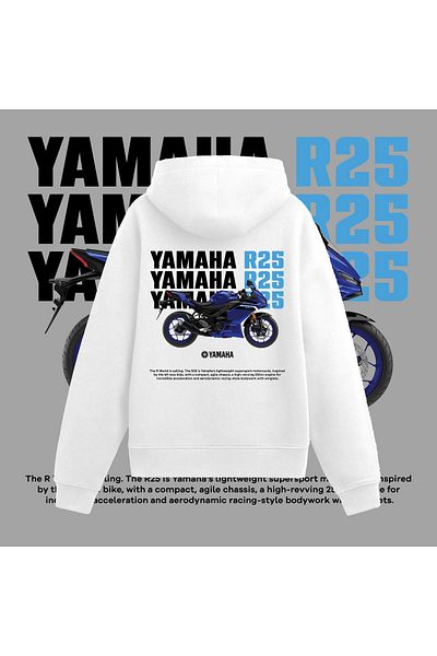 Edizen Yamaha R25 Premium Hoodie Unisex Oversize 100% Cotton White
