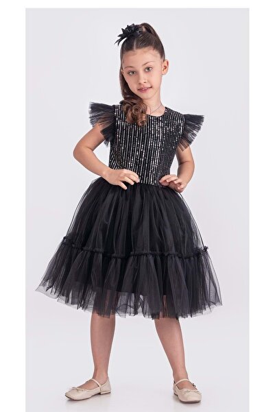Mnk Baby&Kids Pul Payet Katkat Tütü Etekli Kız Çocuk Elbise M00722 SİYAH - GRİ