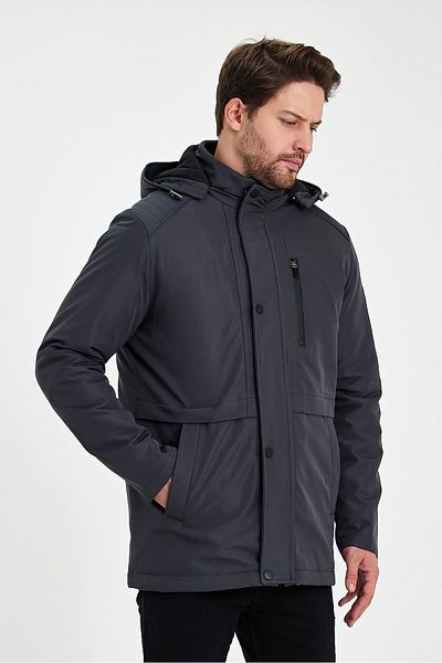 SİVAİST Gray Thick Fur Detachable Hooded Wind and Waterproof Coat