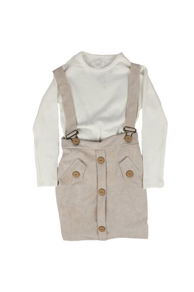 bebegen Дівчача сукня-комбінезон екрю сірого кольору з шнурком