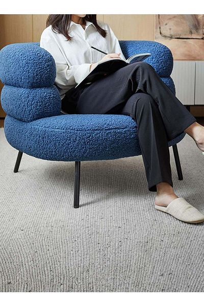 soufa dibaj Chair|Swedish Wood and Bouclee 60x70x55 cm - Blue