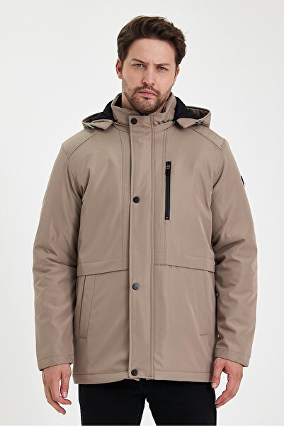 SİVAİST Glugă cu blană groasă bej - paltoane și paltoane bej detașabile, rezi...