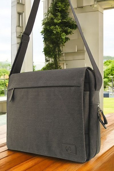 QUB CLUB حقيبة قماش سوداء مقاومة للماء من نوع Bellows Messenger Business School Briefcase Street