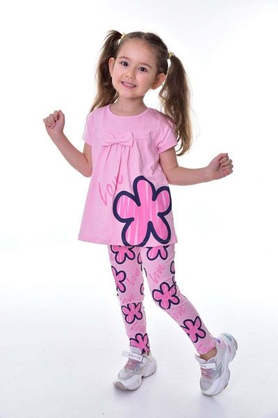 Mnk Baby&Kids Pink Girl's Long Bodysuit with Tights - Short Sleeve M00711