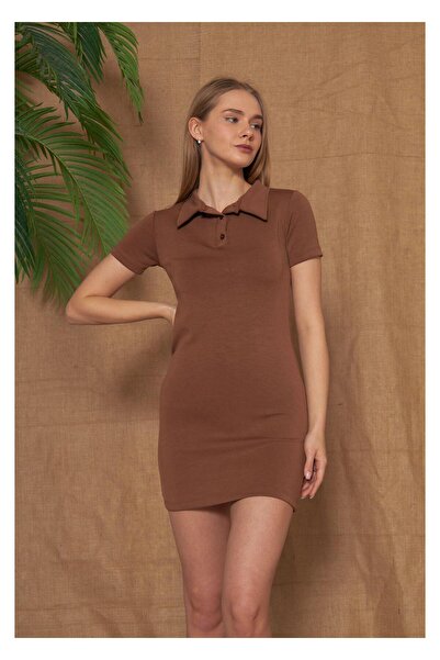 TIFFANY&TOMATO Polo Yaka Patlı Scuba Dalgıç Elbise - Bakır