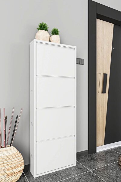 Çelik Express 4'lü Metal Ayakkabılık - Beyaz - Metal Ayakkabı Dolabı 4 Çekmeceli