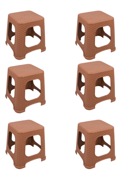 Mandella Sağlam Plastik Star Rattan Küçük Tabure (6 ADET) Tik