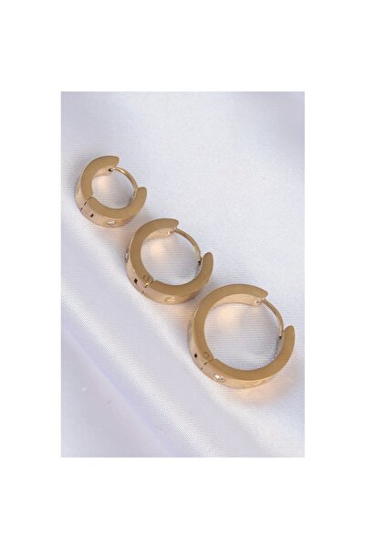 Skygo أقراط دائرية من الفولاذ باللون الذهبي 316L موديل حجر الزركون مكونة من 3 قطع - TJ-BKP9009