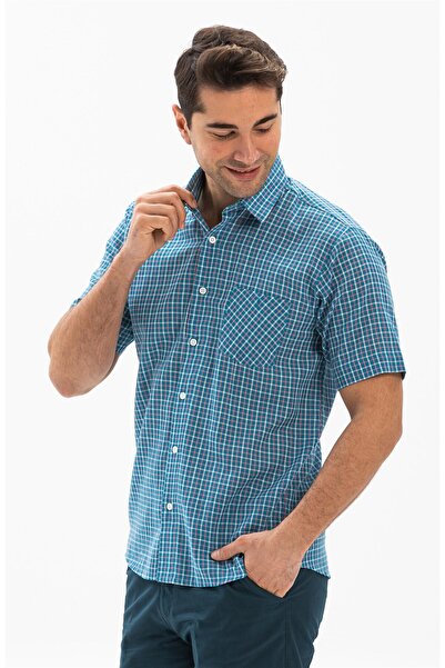 Eliş Şile Bezi حجم كبير قصيرة الأكمام قماش شيلي جيب واحد قميص رجالي الصيف الن...