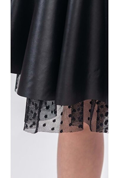 Mnk Baby&Kids Δερμάτινη Φούστα Κοριτσίστικη M00725 Διάφανη Μαύρη