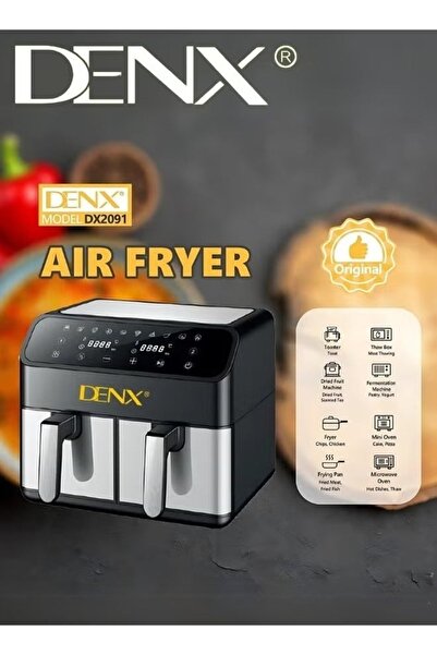 Denx Dual Basket Air Fryer Stainless Steel, 4L + 4L Capacitive, Touch Control Panel, Temperature Control