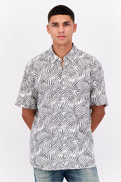 Peter Werth Men Regular Fit Short Sleeve Allover Printed Casual Shirt, White