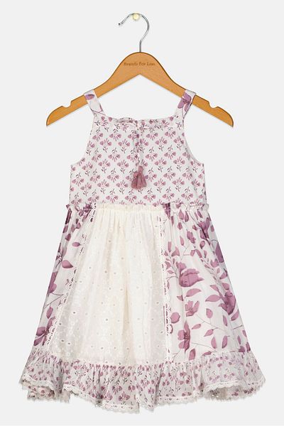 Willow & Whistle Toddlers Girl Square Neck Sleeveless Floral Print Dress, White