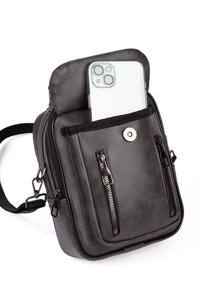 tuldar Men's Gray Leather Cover Cross Strap Shoulder and Hand Bag (17X21Cm) Tul541
