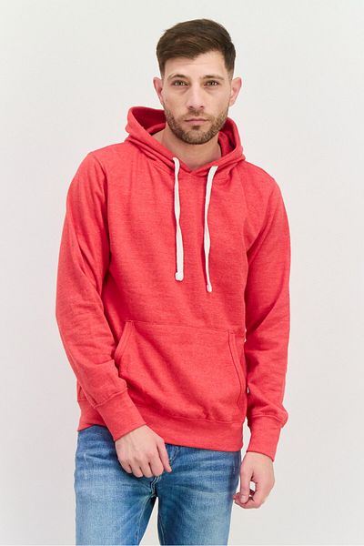 fleece factory Men Hooded Long Sleeves Heather Sweatshirt, Red