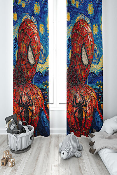 BelezaHome Blue Red Spiderman Themed 2 Wings Background Curtain